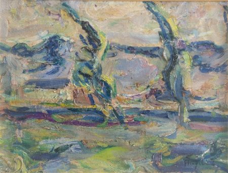 PIETRO ANGELINI (Forlì 1888 – Roma 1977) "Paesaggio". Olio su tela. Cm 26x32....