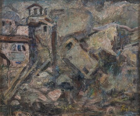 PIETRO ANGELINI (Forlì 1888 – Roma 1977) "Paesaggio". Olio su faesite. Cm...