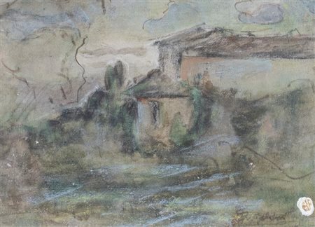 PIETRO ANGELINI (Forlì 1888 – Roma 1977) "Paesaggio". Tecnica mista su carta....