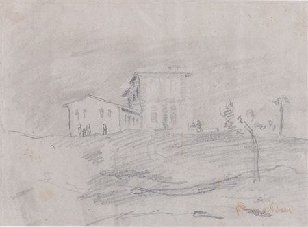 PIETRO ANGELINI (Forlì 1888 – Roma 1977) "Paesaggio". Carboncino su carta. Cm...