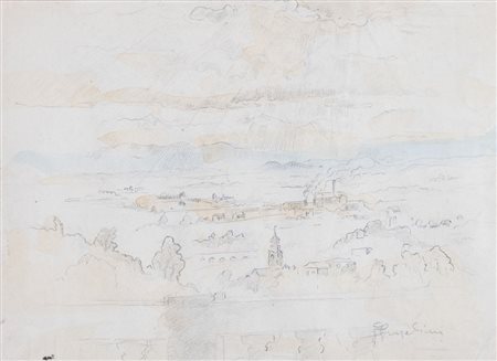 PIETRO ANGELINI (Forlì 1888 – Roma 1977) "Belvedere". Tecnica mista su carta....