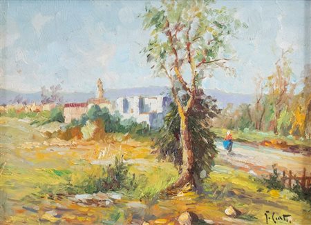 GUGLIELMO CURTI (Roma 1897 – 1966) "Paesaggio". Olio su tavola. Cm 18x24....