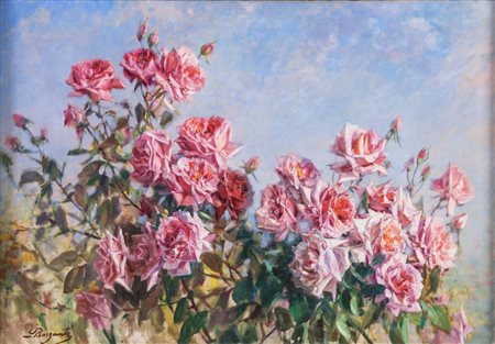 LICINIO BARZANTI (Forlì 1857 – Como 1944) "Rose". Olio su tela. Cm 70x100....