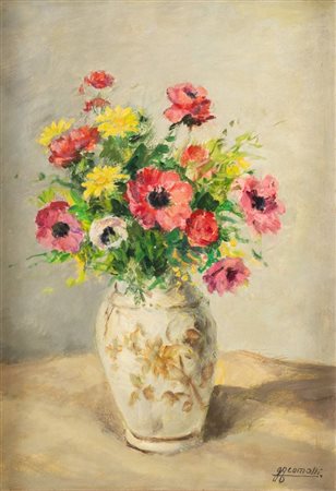 GIGI COMOLLI (Milano 1893 – 1976) "Vaso di fiori". Olio su faesite. Cm...