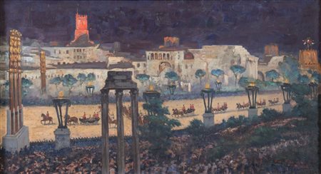 BASILIO CASCELLA (Pescara 1860 – Roma 1950) "Marcia su Roma", 1938. Olio su...