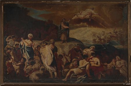 GIORDANO LUCA (1634 - 1705) SEGUACE DI. Il passaggio del mar Rosso. Olio su...