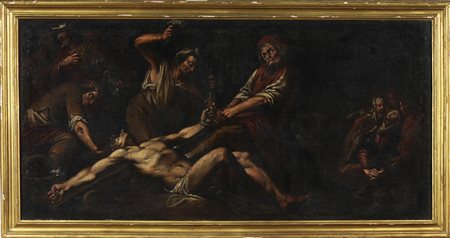 ARTISTA VENETO DEL XVII SECOLO Crocefissione. Olio su tela . Cm 128,50 x 65,00.