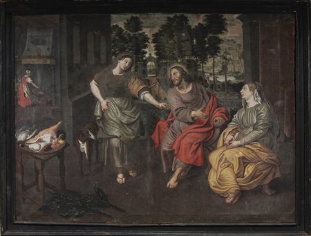 ARTISTA RUBENSIANO DEL XVII SECOLO Cristo tra Marta e Maria. Olio su tela ....