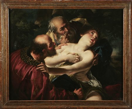 DALLA ROSA SAVERIO (1745 - 1821) Susanna e i vecchioni. Olio su tela . Cm...