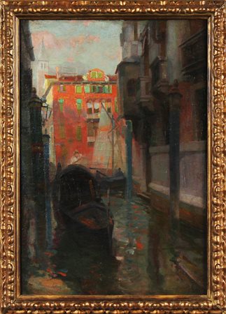 ZANETTI ZILLA VITTORE (1864 - 1946) Canale di Venezia. Olio su tela . Cm...
