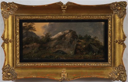 CANELLA GIUSEPPE (1837 - 1913) Studio di montagna: rocce, vegetazione e...