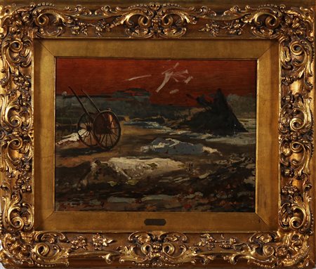 GOLA EMILIO (1851 - 1923) Paesaggio invernale o Mondonico con neve. Olio su...