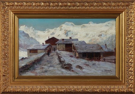 RODA LEONARDO (1868 - 1933) Inverno in montagna. Olio su tavola. Cm 54,50 x...