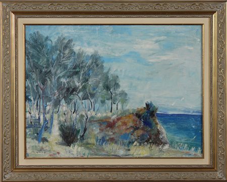 SPILIMBERGO ADRIANO (1908 - 1975) Paesaggio marino. Olio su tela su tavola....