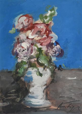 Sergio Scatizzi VASO CON FIORI olio su cartone, cm 50x35 firma