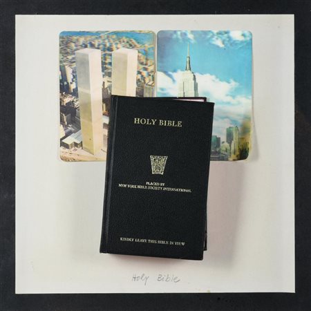 Sarenco HOLY BIBLE assemblage e collage su tavola entro teca in plexiglass,...