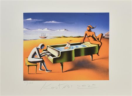 Mark Kostabi IL PIANISTA, 2020 litografia offset su carta, cm 50x70; es....