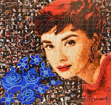 Maria Murgia OMAGGIO A AUDREY HEPBURN fotomosaico digitale su pannelli di...