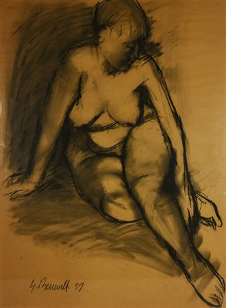 Giacomo Benevelli NUDO FEMMINILE, 1959 carboncino su carta, cm 100x74 firma e...