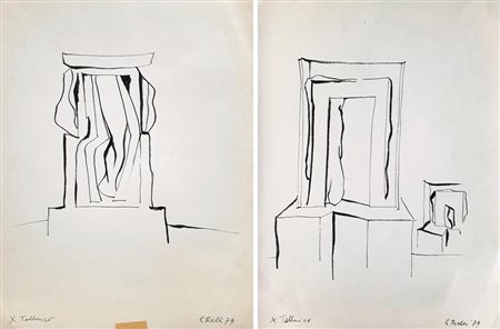 Roberto Tirelli STUDI PER SCULTURE,1979 china su carta, cm 28x21 ciascuno...