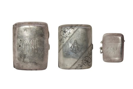 N.2 scatolette e portafiammiferi in argento, Late 19° century