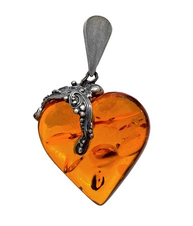 Pendentif in argento con ambra a cuore, 20° century