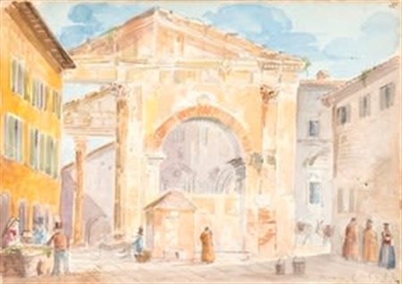 ANONIMO (XIX SECOLO - ) 
Resti al Portico d'Ottavia 1821
Acquarello su carta, 20 x 29,3 cm 