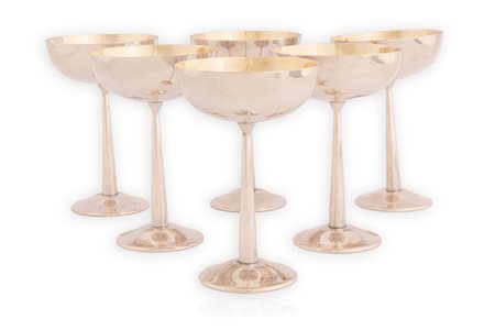  
6 coppe da champagne in Silver con doratura interna vermeil 
 