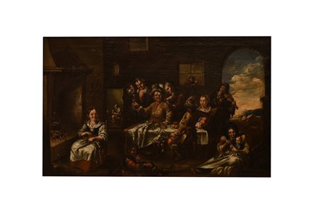 Matteo  Ghidoni (attribuito a) (Firenze, 1626 - Padova, 1700) 
Interno di Taverna 
olio su tela cm 54x85