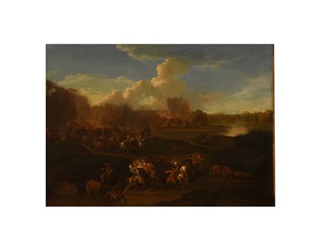 Pittore fiammingo tra la fine del XVII e gli inizi del XVIII secolo ( - ) 
Battaglia 
olio su tela cm 49x35