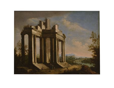 Gaetano Vetturali (attribuito a) (Lucca, 1701 - 1783) 
Capriccio architettonico  
olio su tela 