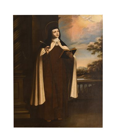 
Grande dipinto raffigurante Santa Teresa D'Avila attribuita a Francisco de Zurbarán 
olio su tela cm 178,8x141,4