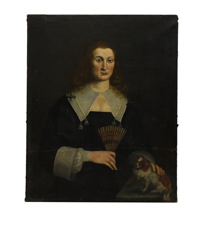 Claudio Ceresa (Bergamo, 1609 - Bergamo, 1679) 
Ritratto di donna con cane 
olio su tela cm 79x99