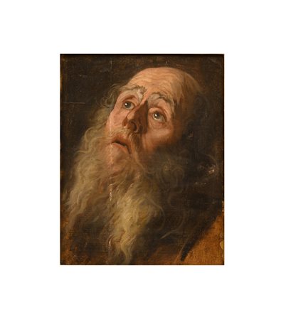 Pittore fiammingo del XVII secolo ( - ) 
Ritratto di anziano 
olio su manoscritto cm 34x44