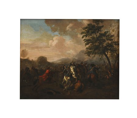 Pittore fiammingo del XVIII secolo ( - ) 
Battaglia 
olio su tela cm 50x61