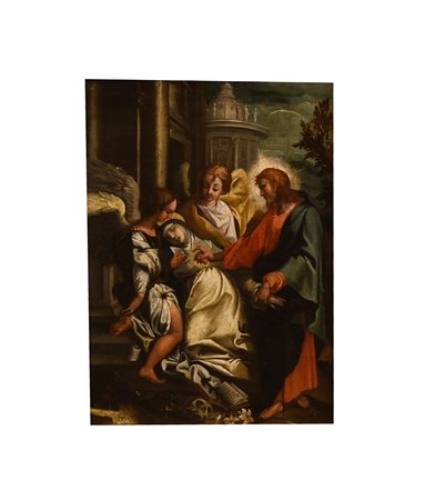 Pittore emiliano XVII secolo ( - ) 
Estasi mistica di Santa Caterina da Siena 
olio su tela cm 26x38