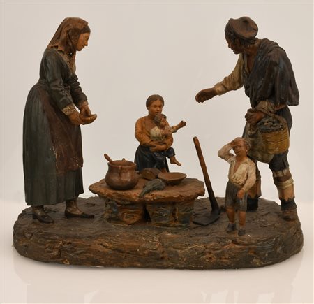  
 La famiglia dei contadini. Cerchia dei Vaccaro, Caltagirone 1850 
terracotta dipinta cm 26x21x21