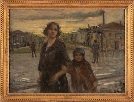 Anonimo del XX secolo ( - ) 
A passeggio per Roma 1936
Olio su tavola cm 36x50; con cornice cm 43x56