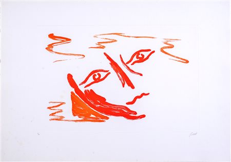 Virgilio Guidi (Roma 1891 - Venezia 1984), “Volto”. Litografia a colori su carta, firmata in