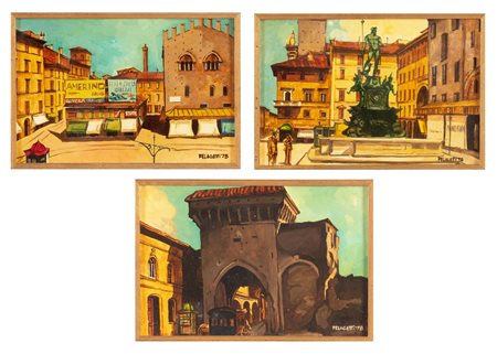 Alberto Pelagatti (San Giorgio di Piano 1927), “Vedute di Bologna”, 1978. Lotto composto da tre