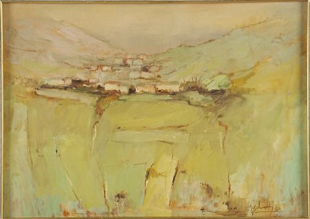 Cesare Mischiatti (Bologna 1918 - 2020), “Serra Mazzoni”, 1969. Olio su tela, firmato e datato