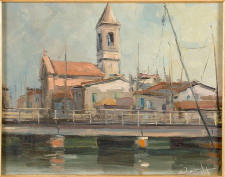 Aurelio Barbalonga (Palermo 1922 - Bologna 2004), “Cesenatico”. Olio su tela, firmato in basso