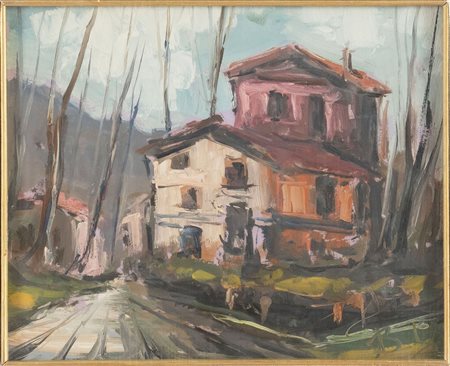 Aurelio Barbalonga (Palermo 1922 - Bologna 2004), “Campagna”. Olio su masonite, firmato in