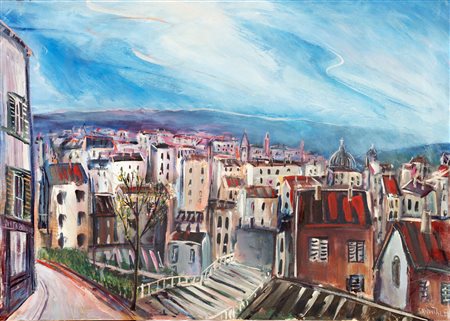 Alberto Sanvitale (Roma 1927 - Sanremo 1999), “Veduta di città”. Olio su tela, firmato in