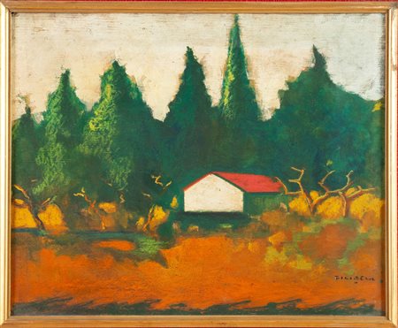 Gilberto Filibeck (Roma 1930), “Paesaggio”. Olio su tavola, firmato in basso a destra, H cm