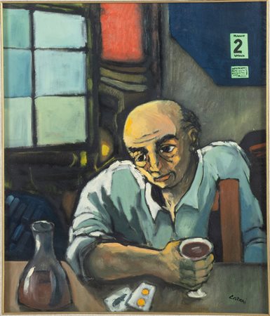 Roberto Catani (XX secolo), “All’osteria”, 1970. Olio su tela, firmato in basso a destra,