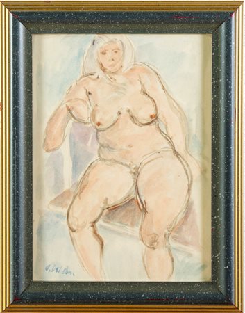 Angelo Del Bon (Milano 1898 - Desio 1952), “Nudo femminile”. Acquerello su carta, firmato in