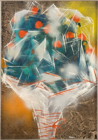 Piero C. Antinori (Firenze 1938 - Roma XX-XXI secolo), “Fiori nel cellophane”, 1968. Olio su