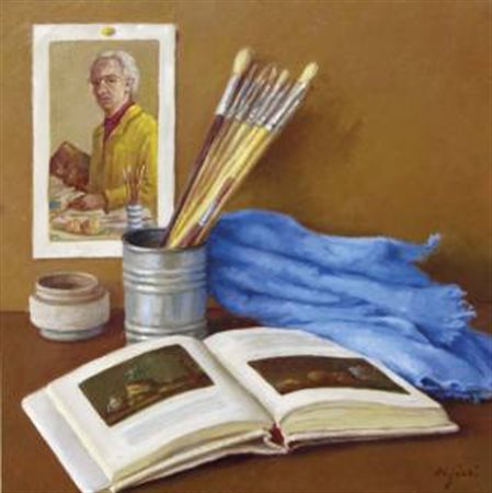 Alfieri Manlio Omaggio a Chardin 1975 olio su tavola 45x45 firma in basso a...