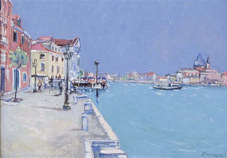 ZANUCCO PAOLO Venezia 1964 Le Zattere 2013 olio su cartone telato 25x35 firma...